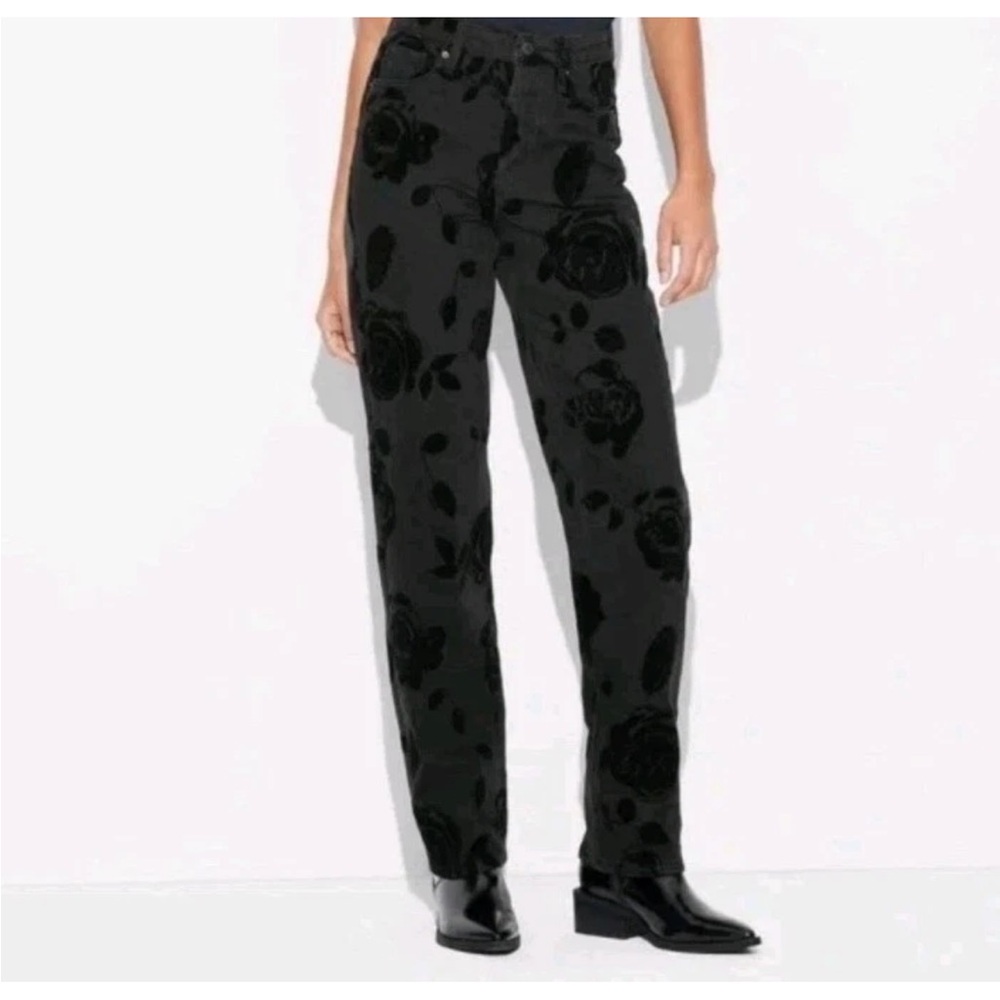 Wild Fable Flocked Floral High Rise Straight Leg Easy Rigid Black Jeans | NWT! - Picture 2 of 11